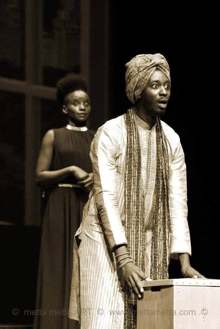 Prince of Arragon in a sepia-toned stage still from The Merchant of Venice.