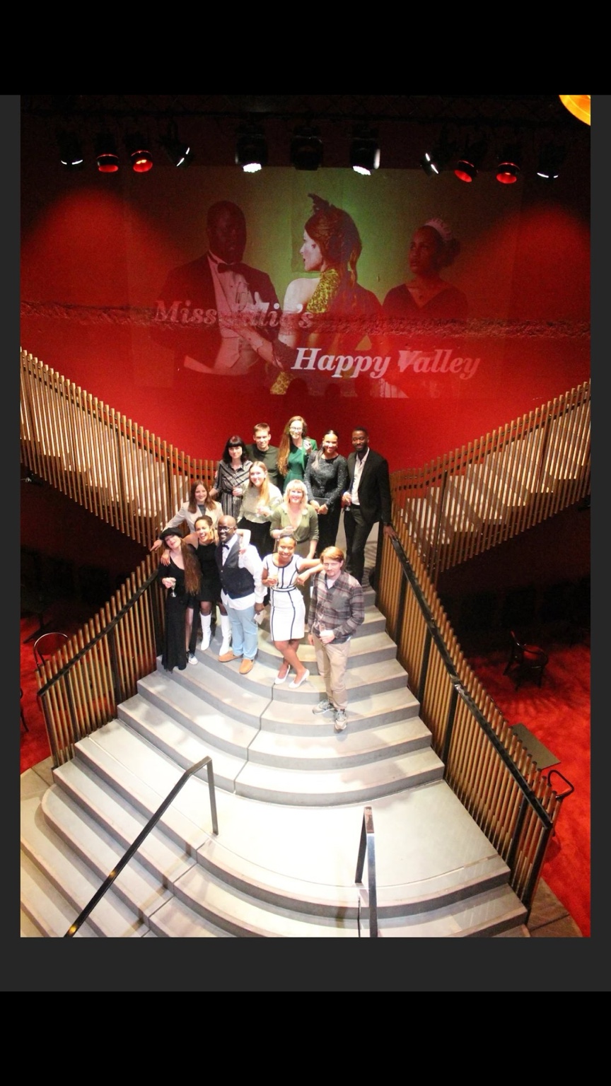The creative team behind Miss Julie’s Happy Valley gathered on the staircase.