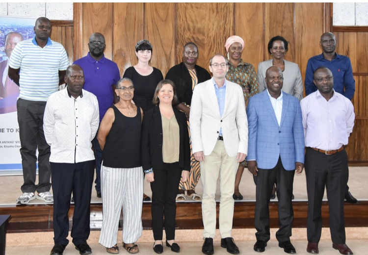 County officials in Kisumu with Ondrej Simek, EU Deputy Ambassador to Kenya, and Dr. Mathew Ochieng Owili, Deputy Governor of Kisumu County, at the Office of the Governor.